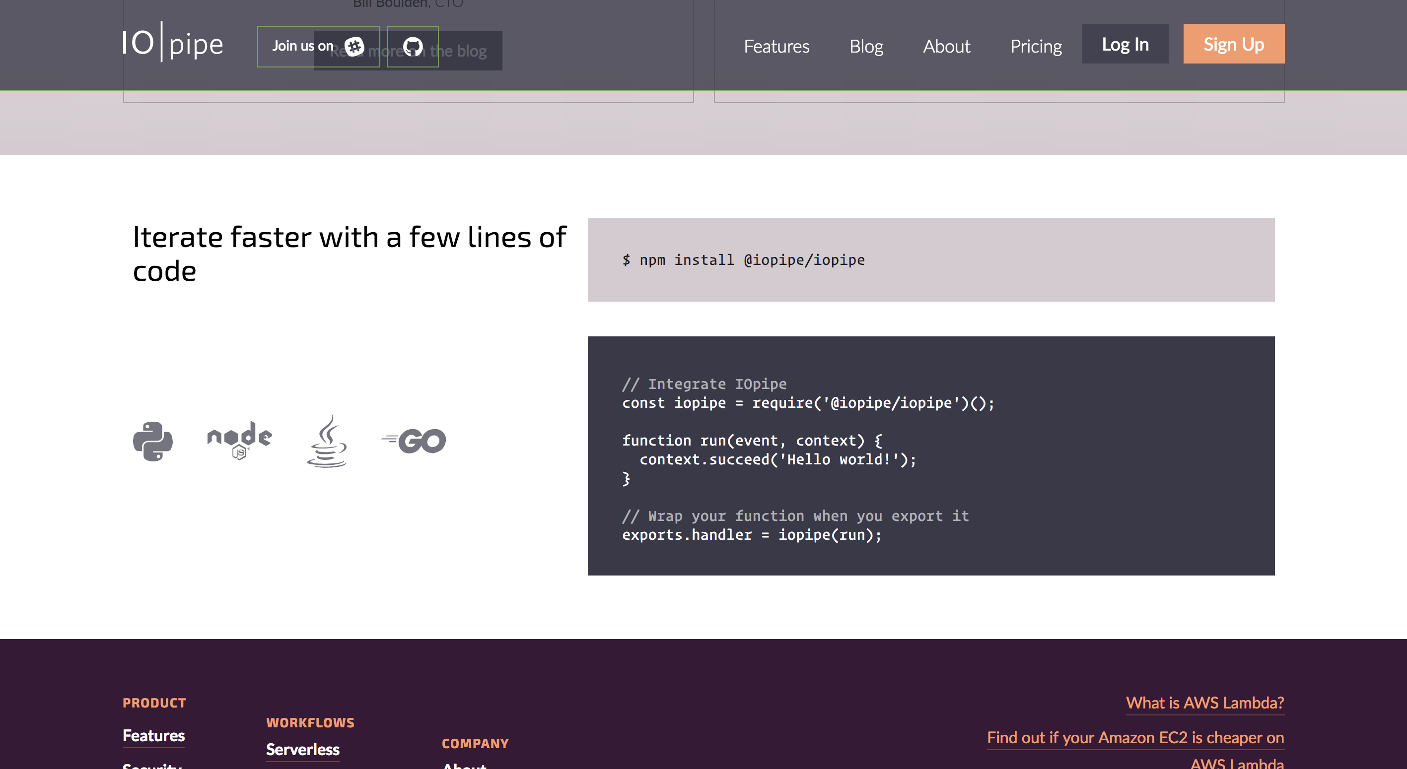 IOpipe installation section